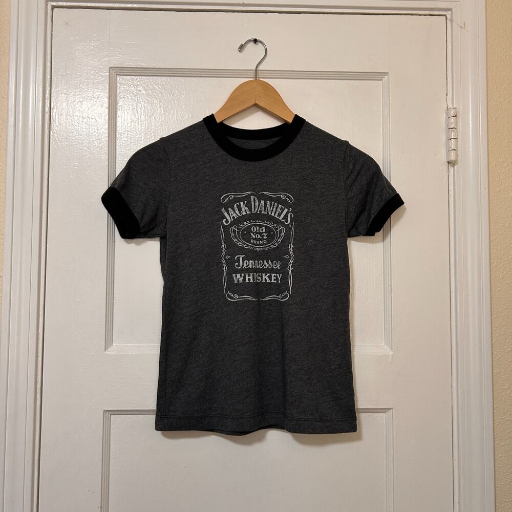 Jack Daniel's Tennessee Whiskey Ringer T Shirt Gray Black Women's Size M Graphic